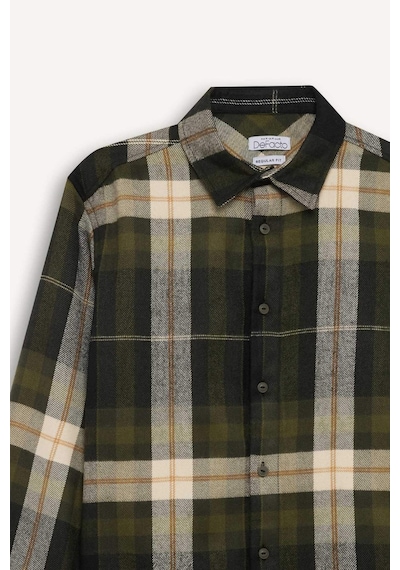 DeFacto Regular Fit Polo Yaka Kareli Flanel Uzun Kollu Gömlek D5835AX24AUNV64
