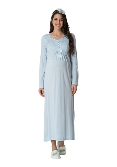 Mecit Pijama Mecit 1924 Mavi Dört Parça Hamile Lohusa Set