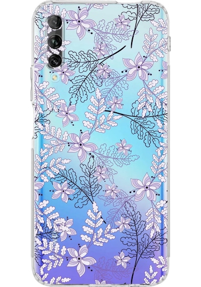 Huawei Psmart Prouyumlu Kamera Korumalı Floral Lila Tasarımlı Şeffaf Silikon Kılıf