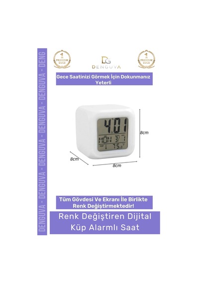 Renklisaat 7 Renk Değiştiren Gece Lambası Termometre Takvim Işıklı Dijital Küp Alarmlı Masa Çalar S Çok Renkli