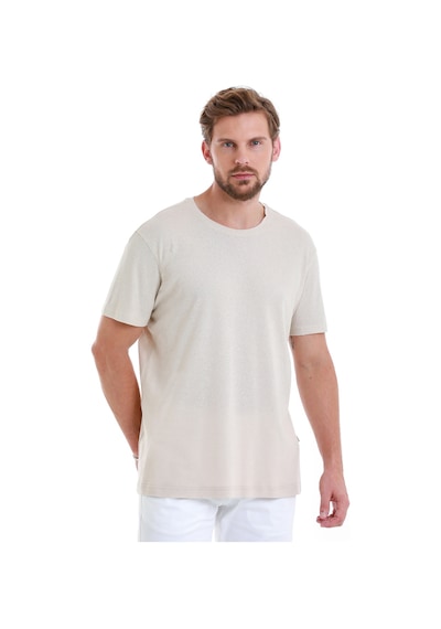 Hatemoğlu Ekru Regular Fit Düz Bisiklet Yaka Keten Tişört 35102024c012 A53 Ekru