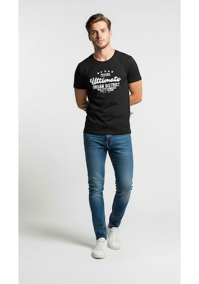 Maximodena Erkek Urban Yazı Baskılı Slim Fit Günlük T-shirt Siyah