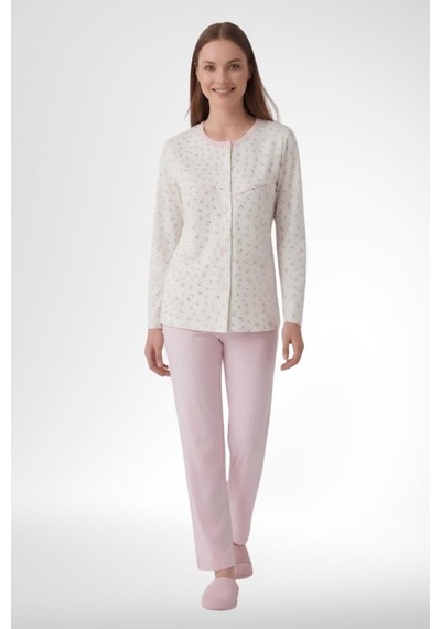 Mecit Pijama Mecit 6362 Pembe Boydan Düğmeli Büyük Beden Kadın Pijama Takımı