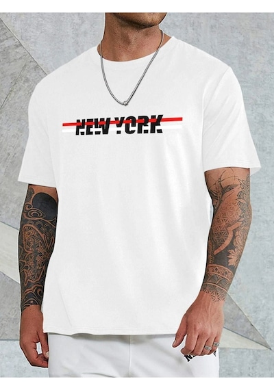 Altamira Unisex Beyaz New York Baskılı Oversize Tshirt 001