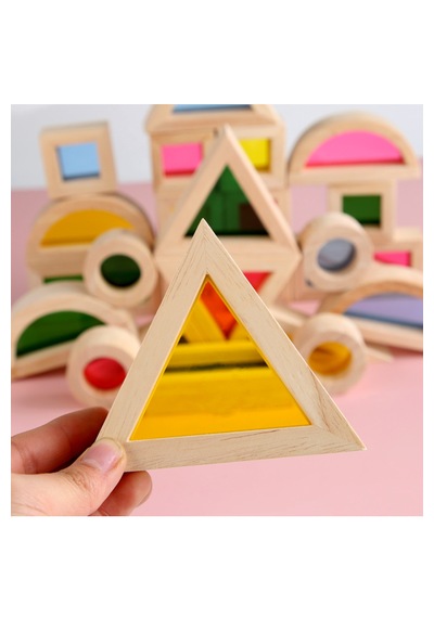 Oyuncak Ahşap Bloklar Rainbow Blok Seti 24 Parça Waldorf Eğitici Doğal Ahşap Geometrik Renkli Blok