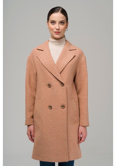 Olcay Kruvaze Oversize Balık Sırtı Kaban Somon 3949 Krem