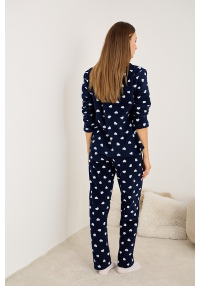 Siyah İnci Polar Kışlık Örme Pijama Takım 25222064 Lacivert