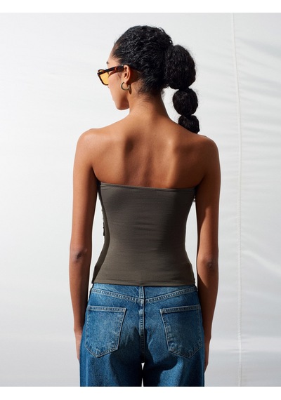 Dilvin 32841 Bağlamalı Bandeau Top-haki