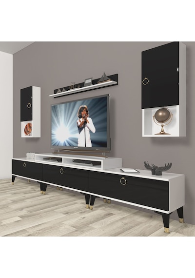 Decoraktiv Ekoflex 270da Mdf Gold Tv Ünitesi Tv Sehpası Beyaz - Siyah