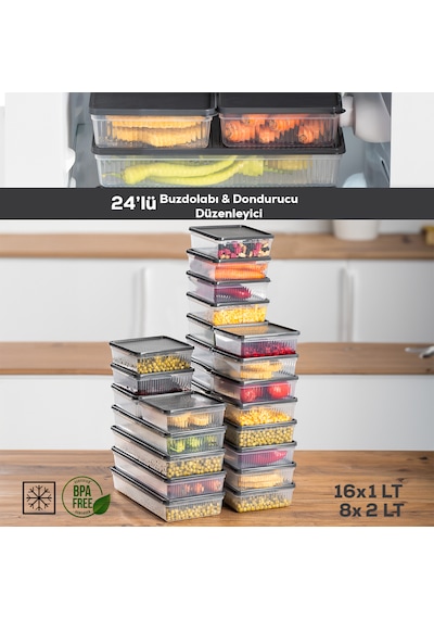 Porsima 24lü Nofrost Buzdolabı Saklama Kabı Organizer Antrasit