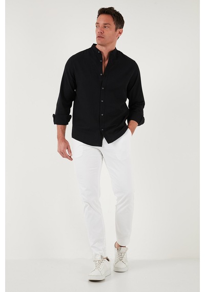 Buratti Keten Görünümlü Pamuklu Regular Fit Hakim Yaka Erkek Gömlek Cf25S112637 Siyah