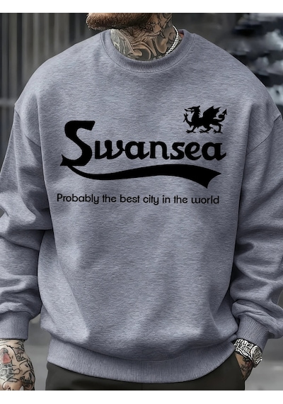 Startmore Tarzsokak Swansea En İyi Şehir Mektup Tasarım Erkek Kazaklar Vintage Kazak Rahat Yumuşak Giyim Polar Hi Gri