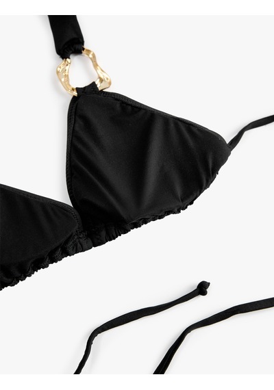 Koton Boyundan Bağlamalı Halter Yaka Aksesuarlı Üçgen Bikini Üstü Siyah 6sak10104mm