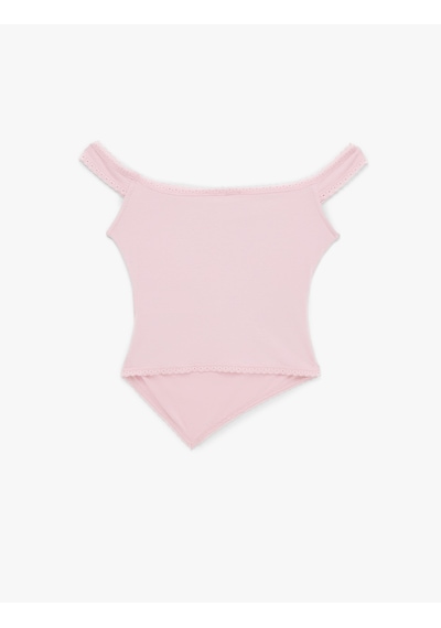 Koton Modal Karışımlı Dantel Detaylı Slim Fit Asimetrik Kolsuz Bluz Pembe 6sal30121ık Gül