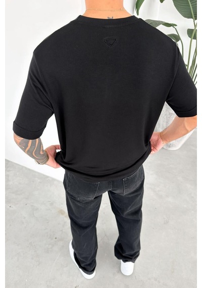 Siyah Basic Soft Likralı Relaxed Triko Tişört