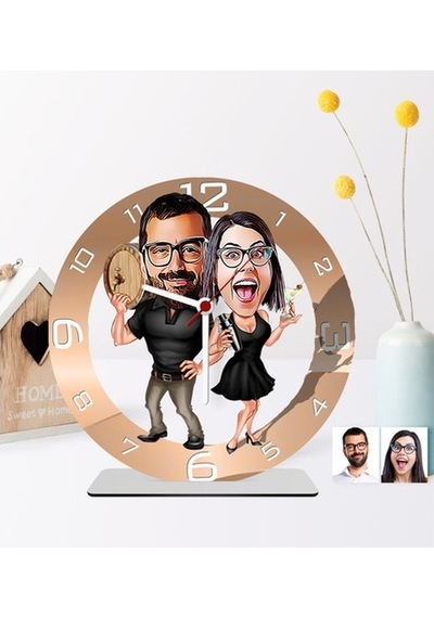 Kişiye Özel Sevgili Karikatürlü Ahşap Saat Biblo - 2