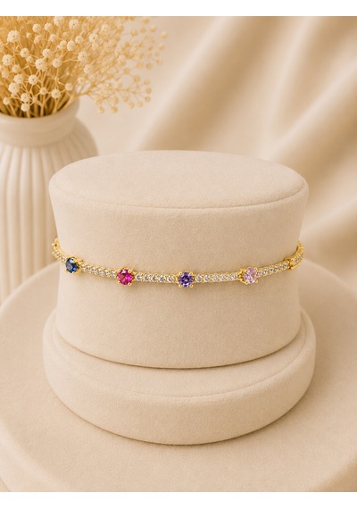 Valmont Accessorieskadın Gold Renk Renkli Taşlı Sıra Taş Detaylı Bileklik