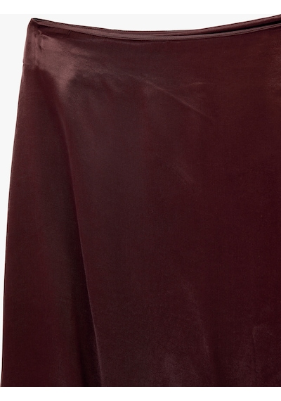Koton Asimetrik Slim Fit Dantel Detaylı Saten Midi Etek Kahverengi 6sal70077ıw Kahve