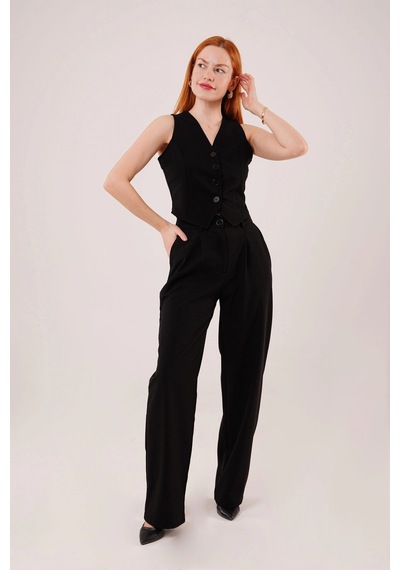 Zenna Tarz Premium Model Oturtmalı Siyah Pantolon