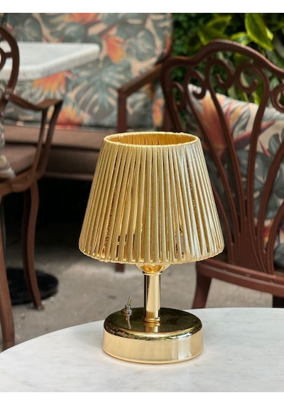 Deri Gold Kablosuz Masa Lambası Parlak Gold Ayaklı Abajur Aydınlatma