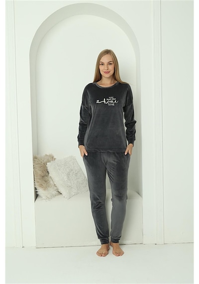Akbeniz Kadın Kadife Füme Pijama Takım 20624 - Xl Füme