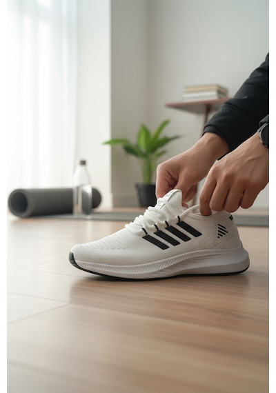 Enoch Ortopedik Ultra Hafif Şeritli Fileli Çoraplı Sneaker Spor Ayakkabı Beyaz - Siyah Enoch Ortopedik Ultra Hafif Şeritli Fileli Çoraplı Sneaker Spor Ayakkabı Beyaz - Siyah