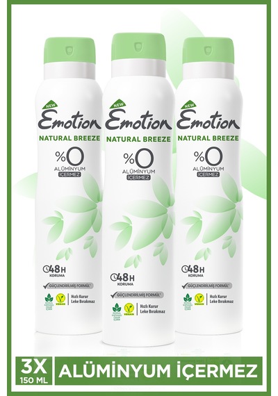 Natural Breeze Kadın Alüminyumsuz Vegan Deodorant 3x150ML Hızlı Kurur, Leke Bırakmaz