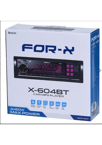For-x X-604bt-bluetooth/aux /usb/fm-renk Değişme-3 Anfi Çıkışlı-telefon Şarz-2026 Model Oto Teyp