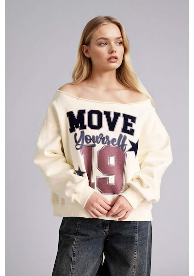 Defacto Oversıze Kayık Yaka Baskılı Sweatshirt G9613ax26spbg418 Bej-bg418