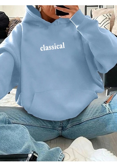 Uyguntarz Unisex Classical Baskılı Oversize Sweatshirt Bebe Mavisi