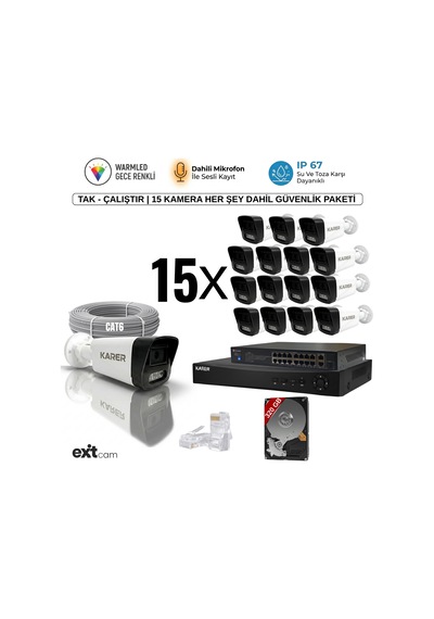 15'li Ip-poeli-5mp-sesli -gece Renkli- Su Geçirmez- Full Hd-320gb-güvenlik Kamera Seti