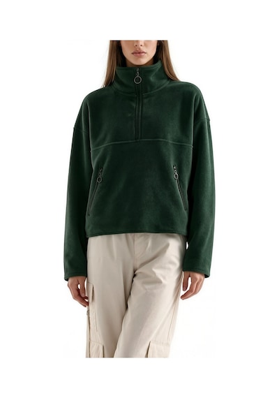 Hiccup Busem Kadın Yarım Fermuarlı Kısa Sweatshirt Yeşil