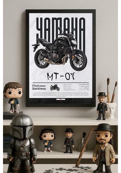 Yamaha Mt-07 Siyah Ahşap Çerçeveli Poster, Dekoratif Motosiklet Duvar Tablosu