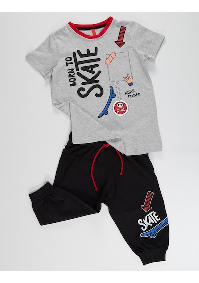 Born to Skate Erkek Çocuk T-shirt Kapri Şort Takım
