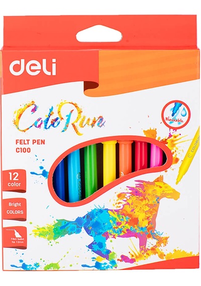 Deli Color Run Keçeli Kalem Karton Kutu 12'li