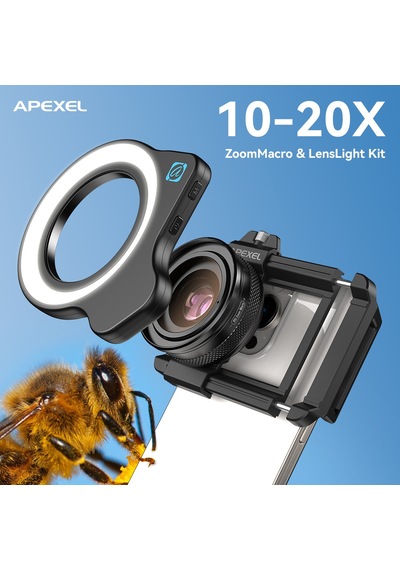 Apexel 10-20x Zoom Makro Lens+halka Işık