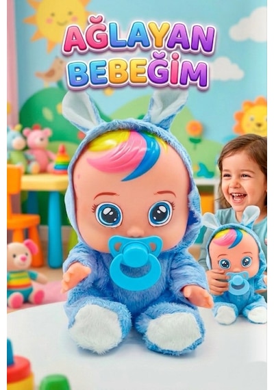 Mavi Kostümlü Ağlayan Ve Konuşan Et Bebek Emzikli Ve Biberonlu İnteraktif Oyuncak Bebek