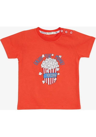Breeze Girls & Boys Erkek Çocuk Tişört Pop Corn Baskılı 2-6 Yaş, Mercan-mercan Mercan