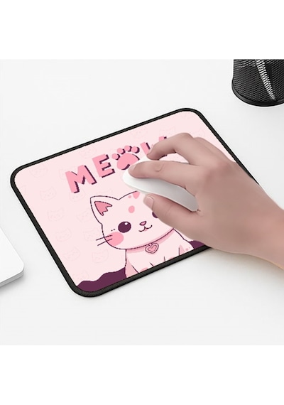 Meow Tatlış Kedi Tasarımlı 33x28 Cm Mousepad Kaymaz Taban Rahat Konforlu Mouse Pad