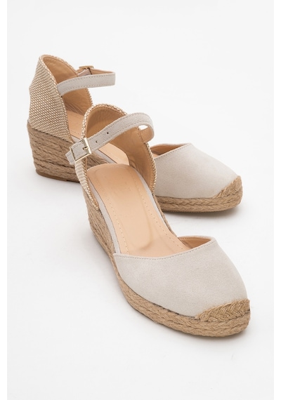 Luvishoes Luvi Shoes Aldea Bej Süet Hakiki Deri Kadın Dolgu Topuk Sandalet Süet Bej