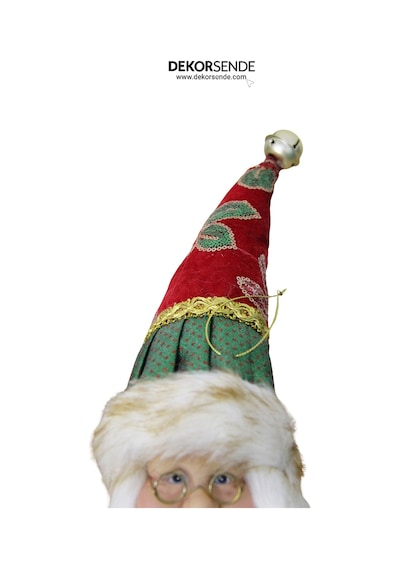 Yılbaşı Süsü İşlemeli Şapkalı Noel Baba Kafası Yeşil Kırmızı 45 Cm