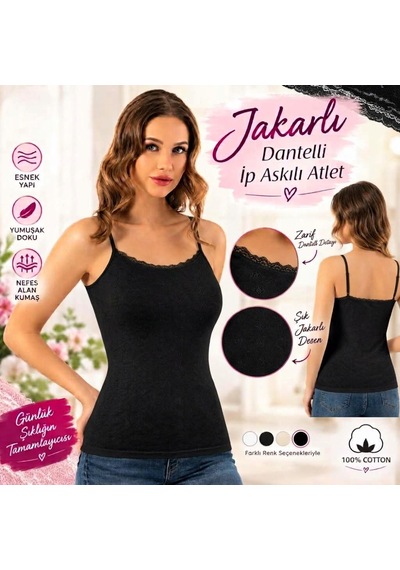 Perafit Kadın 3'lü Paket Jakarlı Dokuma %100 Pamuk İnce İp Askılı Dantelli Atlet Seti Siyah Beyaz Ten Rengi Şık Rahat İç Giyim Çok Renkli Perafit Kadın 3'lü Paket Jakarlı Dokuma %100 Pamuk İnce İp Askılı Dantelli Atlet Seti Siyah Beyaz Ten Rengi Şık Rahat İç Giyim Çok Renkli