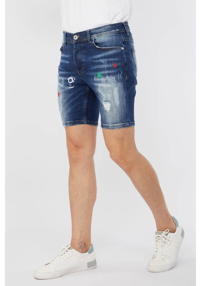 Markapia Erkek Baskı Desenli Jean Şort Koyu Mavi 001