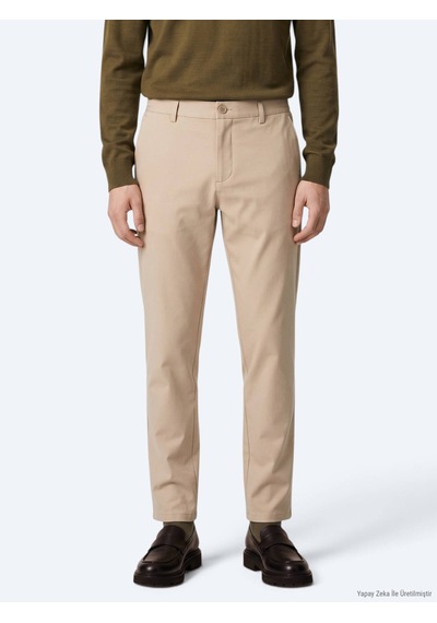 Kip Bej Düz Dokuma Jogging Fit Casual Pamuk Karışımlı Pantolon
