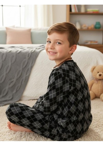 Zekids Erkek Çocuk Basketball Baskılı Polar Pijama Takımı-16814 Grı