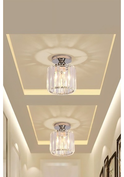 Chiaro Forte Model Krom Renk Kaplama Kristal Taşlı Metal Gövde Luxury Serisi Modern Plafonyer Avize Krom