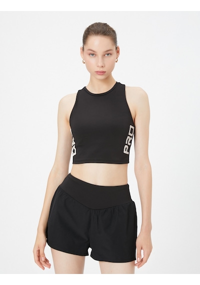 Koton Sporcu Sütyeni Halter Yaka Baskılı Kapsız Siyah 3sak30303nk 3SAK30303NK999 Siyah