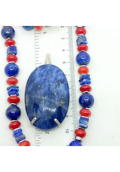 2906 Sodalit Lapislazuli Mercan Hematit Portatif Uçlu El Yapımı Kolye çok renkli