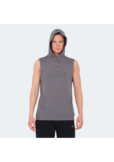 Slazenger VASILISA Erkek Kolsuz Kanguru Cepli Koyu Gri Tişört
