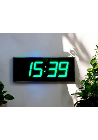 Sanec Wifi Senkronize Dijital Led Duvar Ve Masa Saati Otomatik İnternet Saat Ayarlı, Yeşil Led, 16x40 Cm